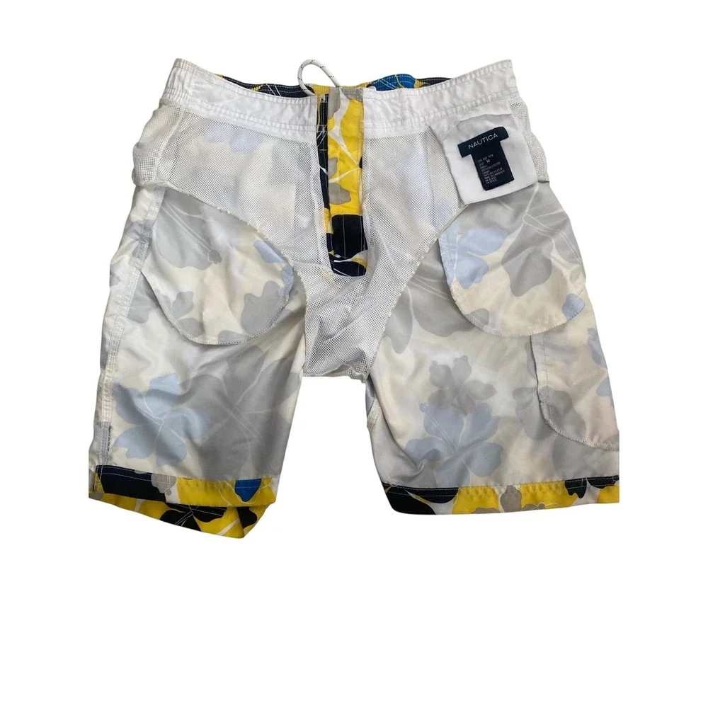 Merona Mens Blue White Hibiscus Floral Board Shorts Swim Trunks Size M Cargo